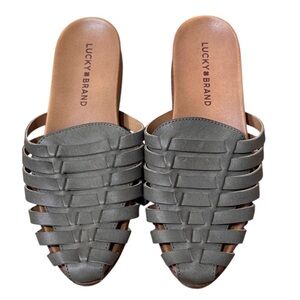 Lucky Brand Sz 6.5 Sandals Leather Woven Slide Sandals Summer Casual Boho New